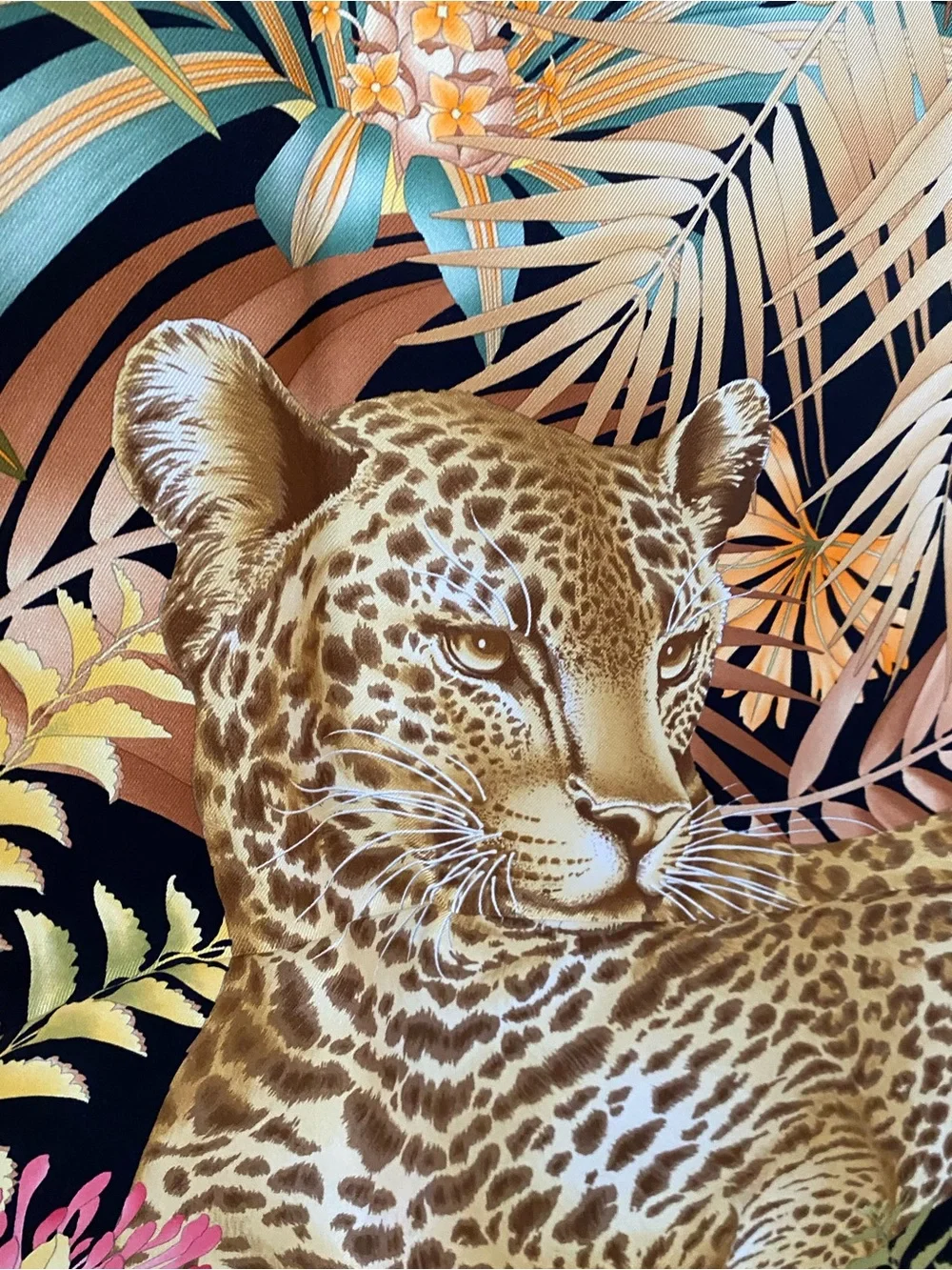 Salvatore Ferragamo Leopard Jungle Floral Silk Scarf